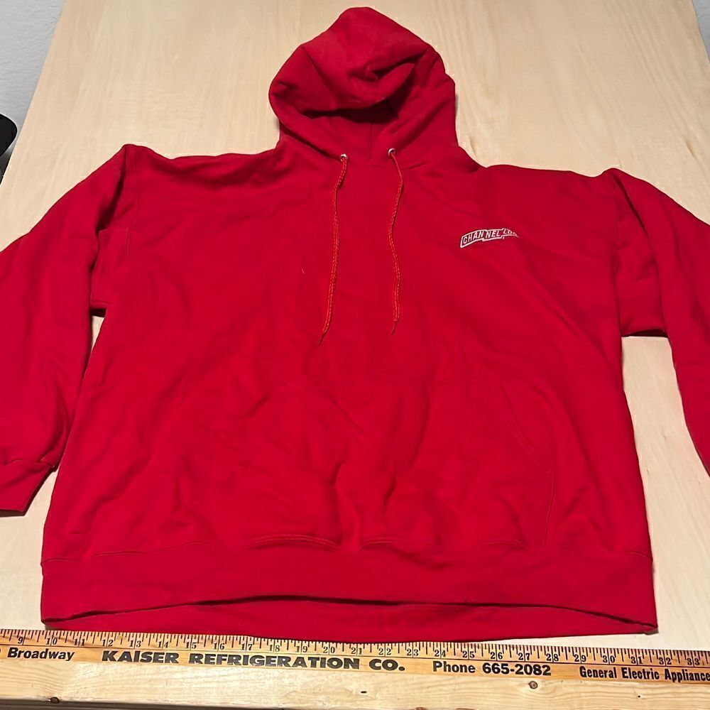 Vintage Hanes Ultimate Cotton Red Channellock Logo‎ Hoodie Mens XL PrintPro